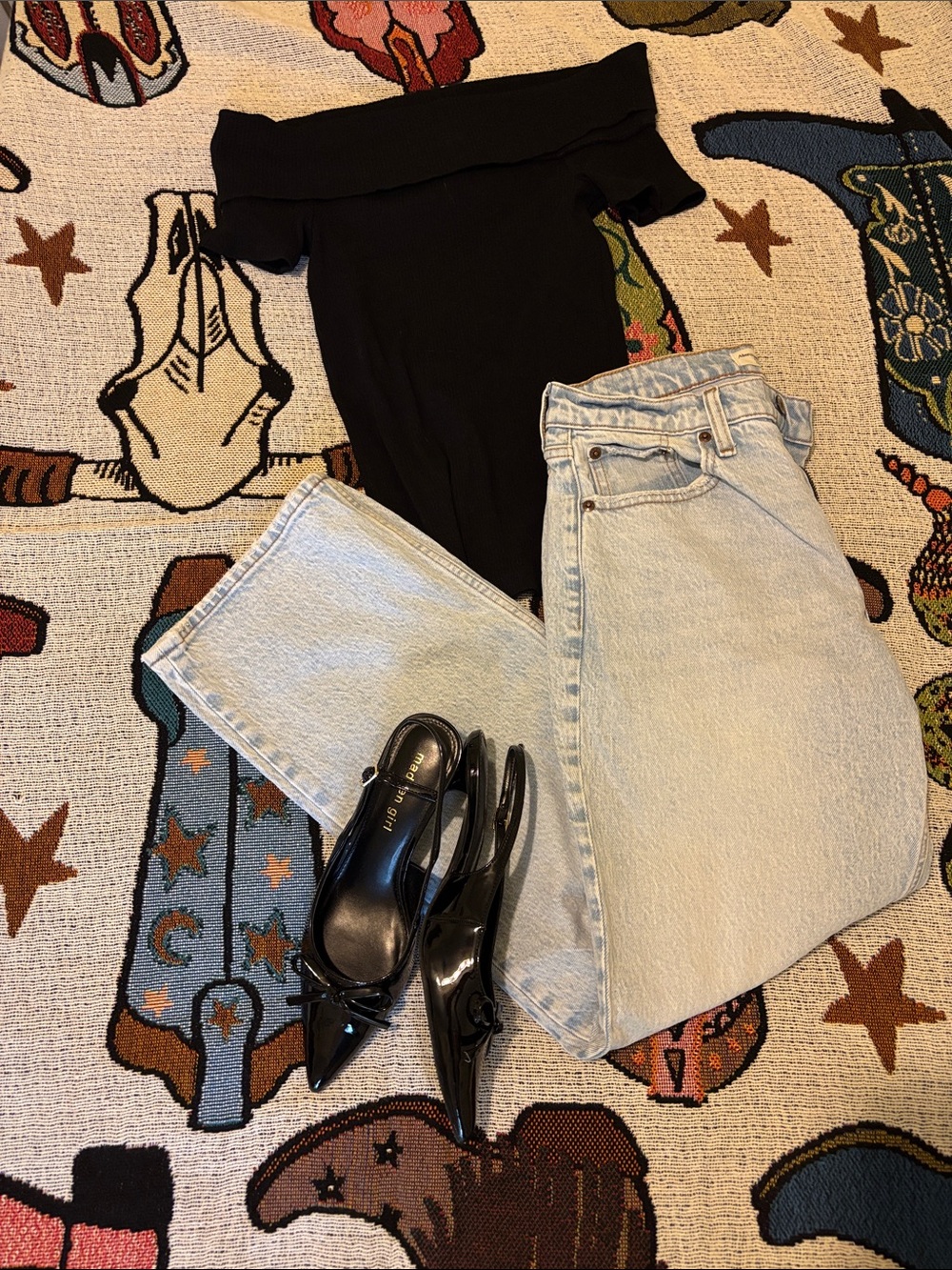 LOFT Black Ribbed Off The Shoulder Top